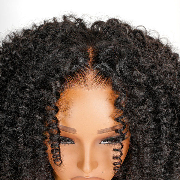 300% Density Finger Coils Curly HD Lace Front Wigs Pre bleached Glueless Ready To Go Human Hair Wigs