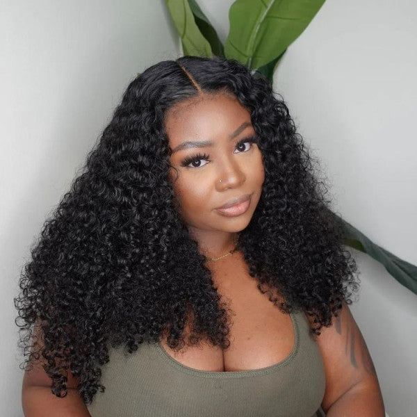 300% Density Coily Curly HD Lace Front Wigs Pre bleached Glueless Ready To Go Human Hair Wigs