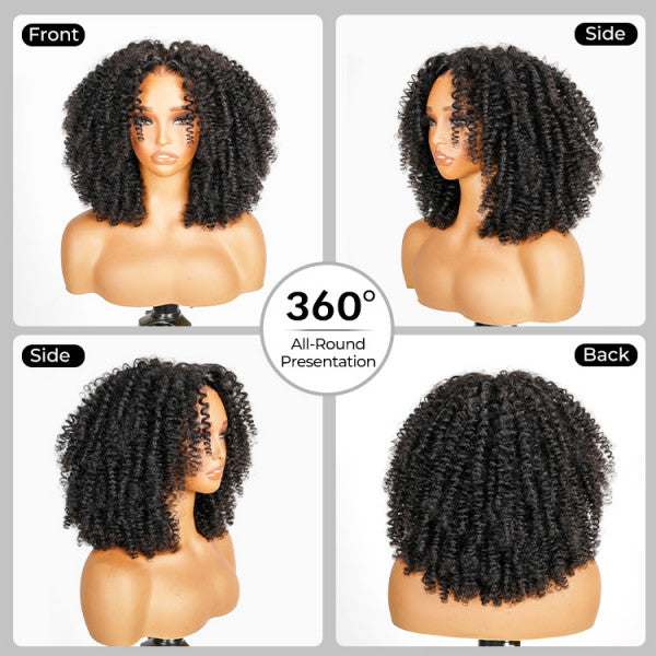 300% Density Finger Coils Curly HD Lace Front Wigs Pre bleached Glueless Ready To Go Human Hair Wigs