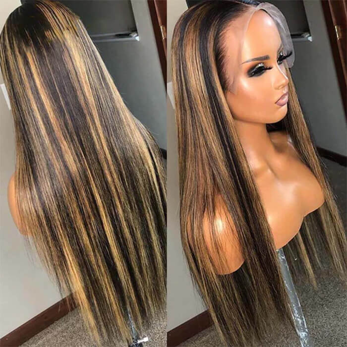 Balayage Highlight 1B/27 Colored 13X6 HD Lace Human Hair Wigs Pre Plucked Hairline 250% Density