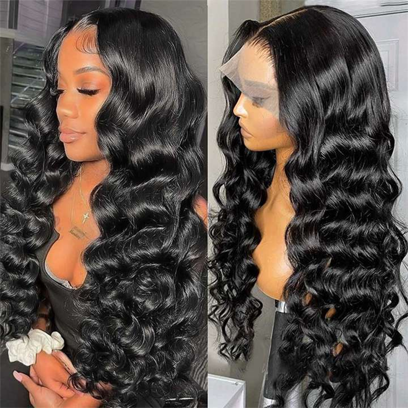Loose Deep Wave Natural Black Hair 13x6 HD Lace Frontal Wig Wand Curls Human Hair Wigs