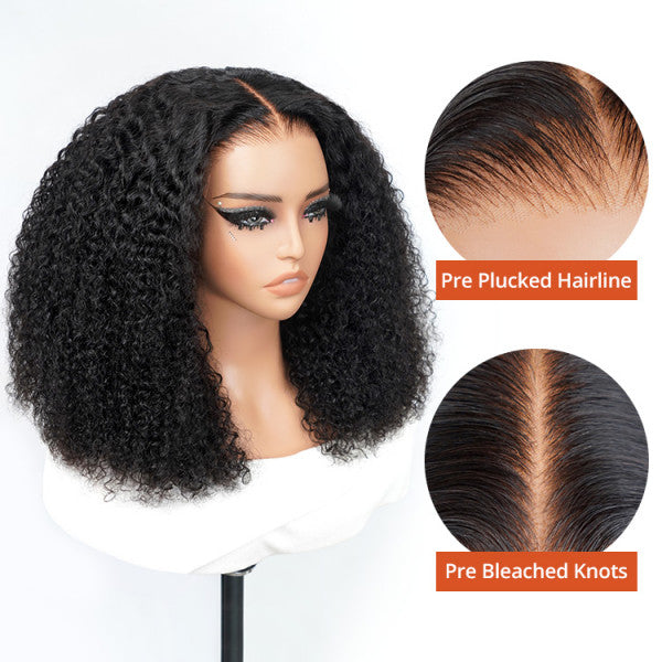 300% Density Coily Curly HD Lace Front Wigs Pre bleached Glueless Ready To Go Human Hair Wigs