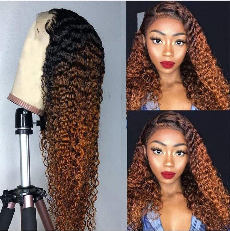 4C Edge Hairline 1B/30 Ombre Color HD Lace Curly Wigs 13x4/13x6/5x5 Lace Frontal Glueless Wig