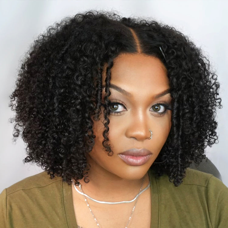 300% Density Coily Curly HD Lace Front Wigs Pre bleached Glueless Ready To Go Human Hair Wigs