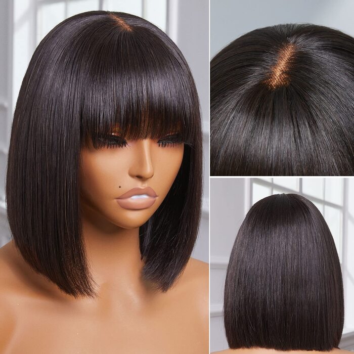 Straight Short Cut Bob 2x4 HD Lace Wigs Glueless Human Hair Wigs with Bangs For Black Women