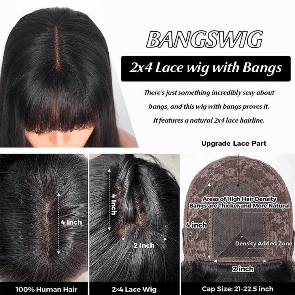 Straight Short Cut Bob 2x4 HD Lace Wigs Glueless Human Hair Wigs with Bangs For Black Women