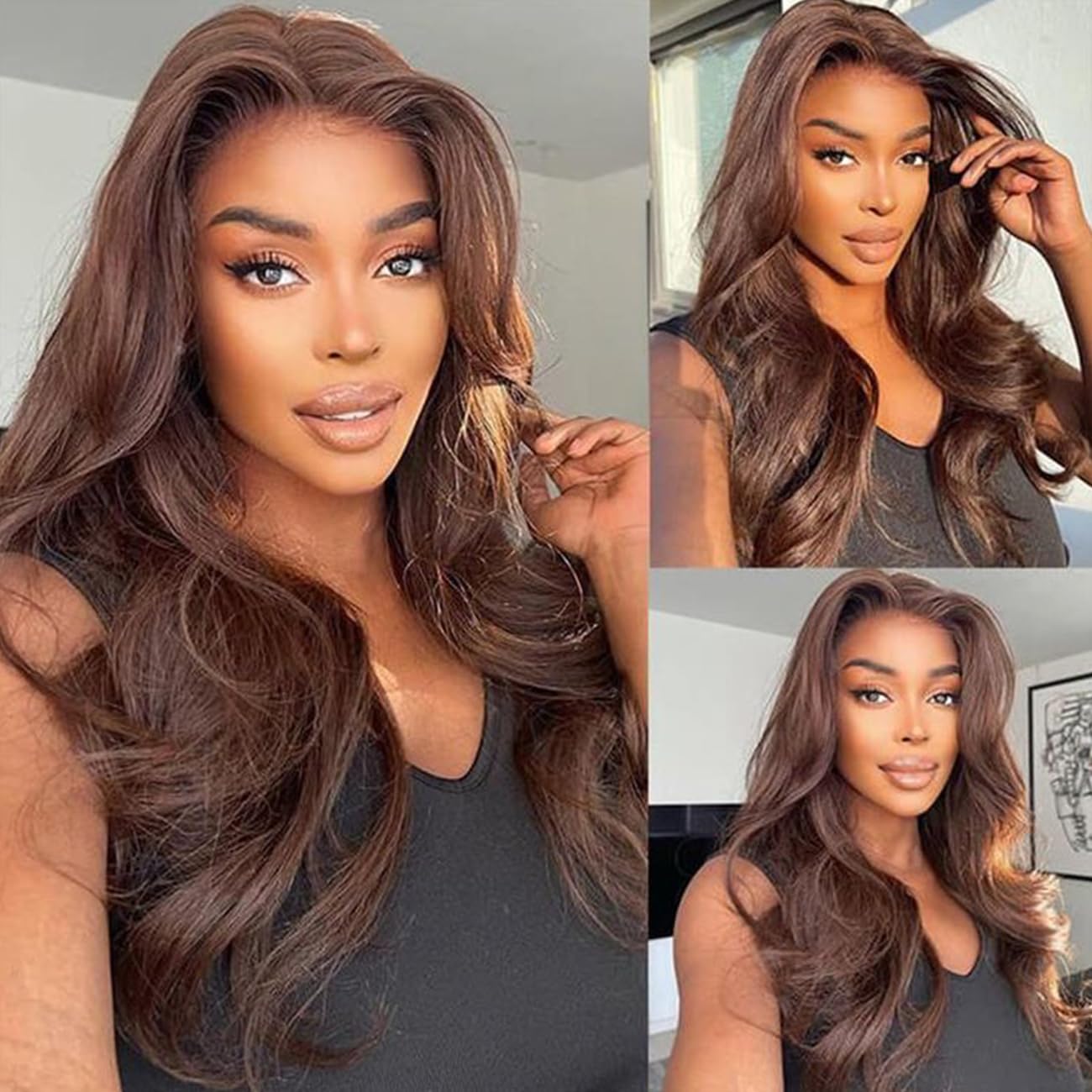 360 Lace Wig Chocolate Brown invisible Strap Adjustable