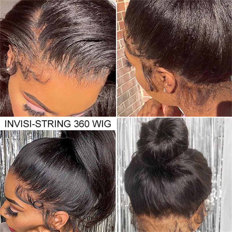 4C Edge Yaki Straight / Kinky Straight 360 HD Invisible Lace Frontal Human Hair Wig With Super Natural Hairline