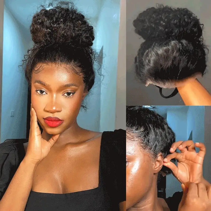 Type 4C Edge Hairline Water Wave Glueless 360 Lace Front Human Hair Wigs Pre Plucked With Curly Edges