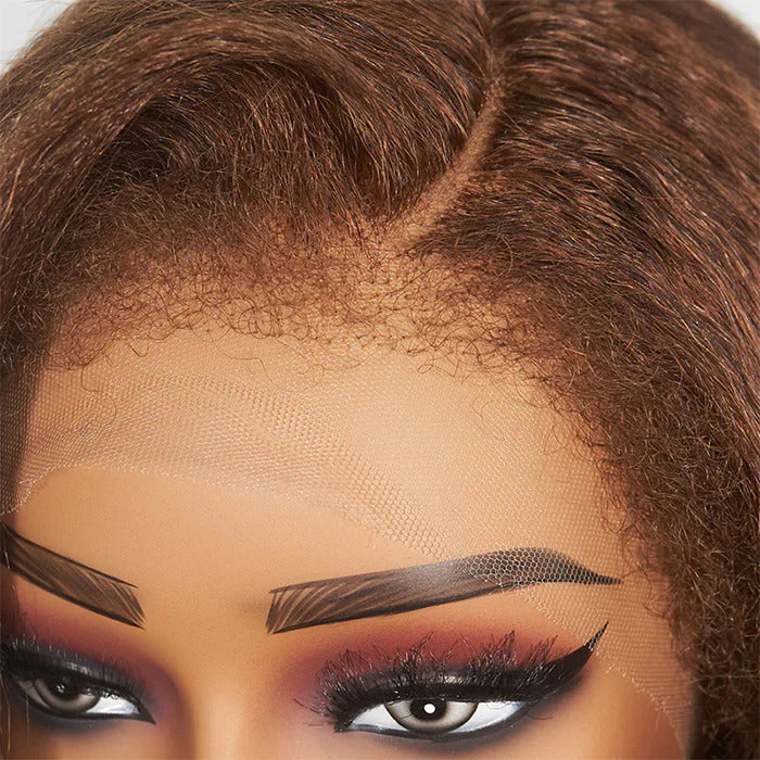 4C Edge Chotolate Brown Colored HD Lace Front Wigs Kinky Straight Glueless Human Hair Wigs