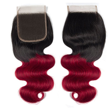 T1B/99j Ombre Body Wave Human Hair 3 Bundles With 4x4 Lace Closure