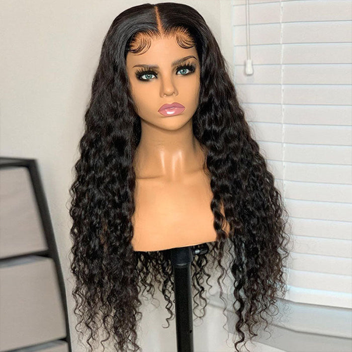 Wear And Go Glueless Water Wave Pre-Cut HD Lace Closure Human Hair Wigs