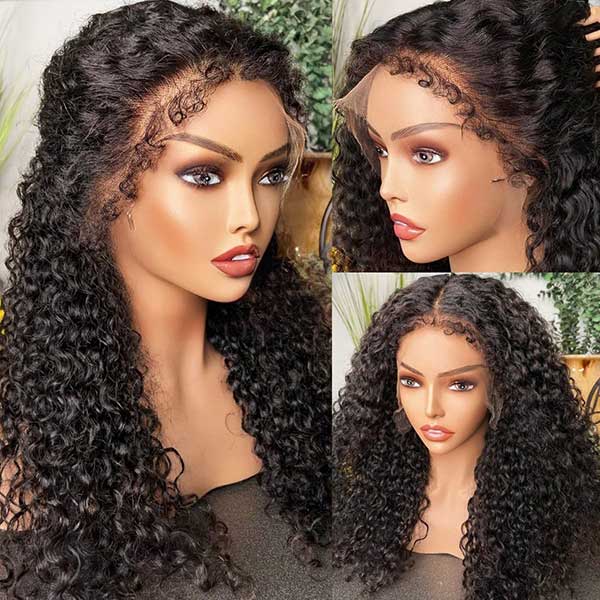 4C Edge Hairline Kinky Curly Glueless 360 Lace Front Human Hair Wigs Pre Plucked With Curly Edges