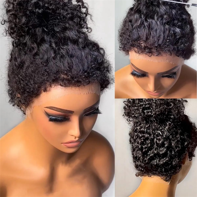 4C Edge Hairline Kinky Curly Glueless 360 Lace Front Human Hair Wigs Pre Plucked With Curly Edges