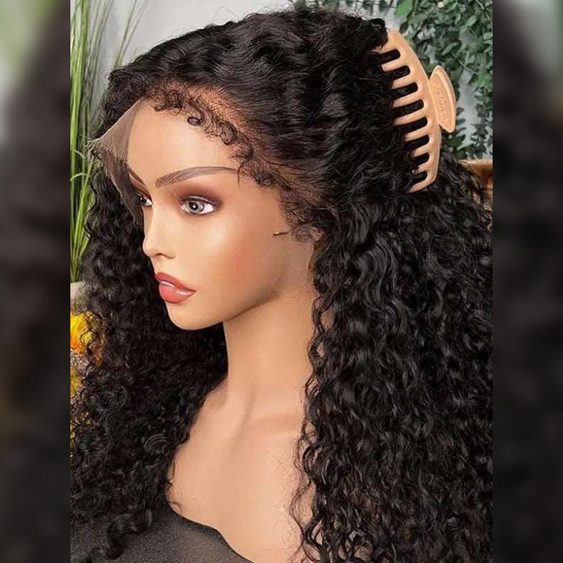 Type 4C Edge Hairline Water Wave Glueless 360 Lace Front Human Hair Wigs Pre Plucked With Curly Edges