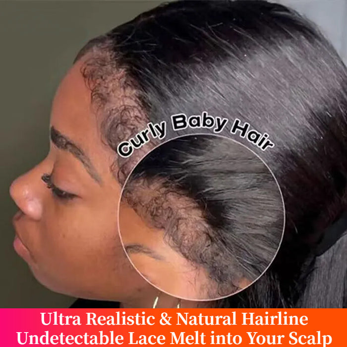 Straight Human Hair Wig with Curly Edges HD Human Hair Wig