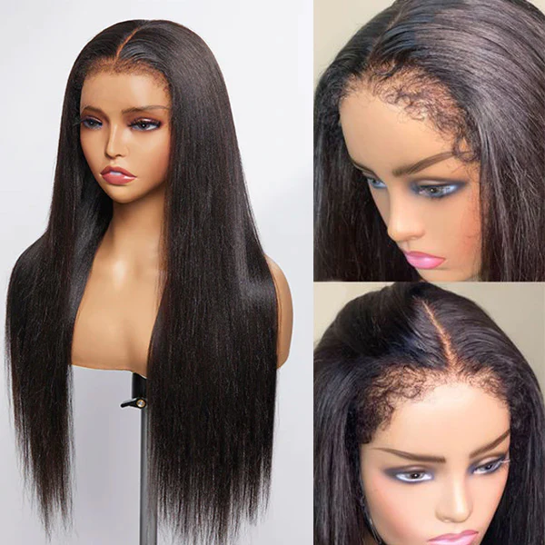 Straight Human Hair Wig with Curly Edges HD Human Hair Wig