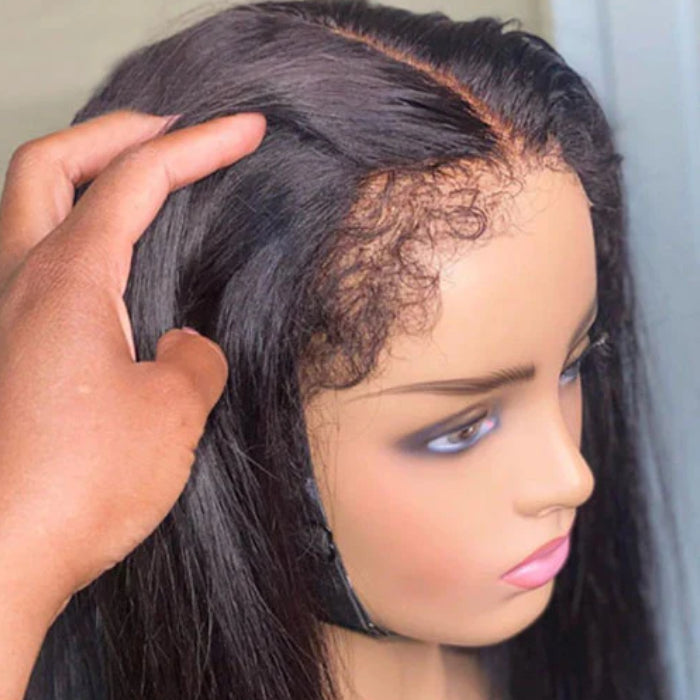 Straight Human Hair Wig with Curly Edges HD Human Hair Wig