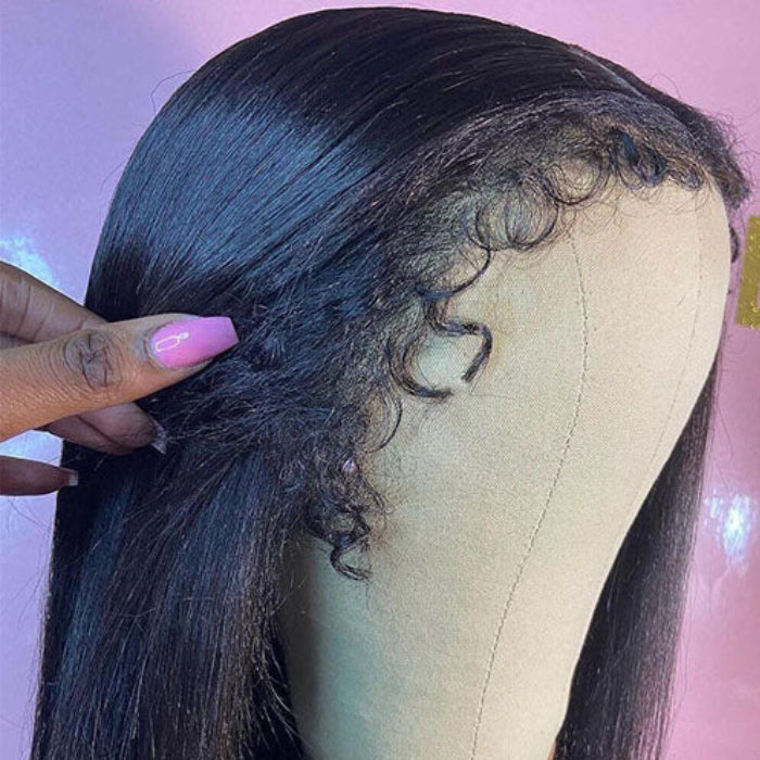 Straight Human Hair Wig with Curly Edges HD Human Hair Wig