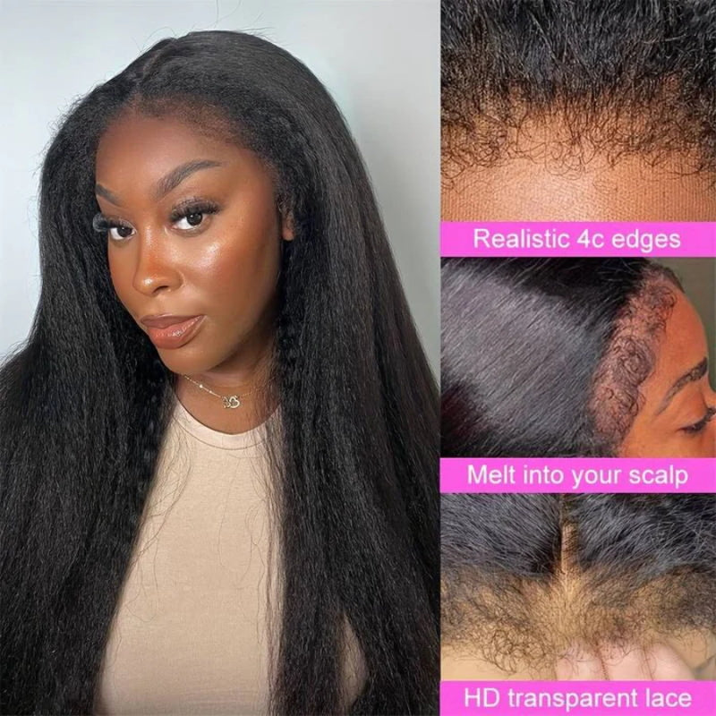 CIARA Hair 4C Edges Invisi Strap Snug Fit 360 hd Lace Frontal Kinky Straight Wig with Pre Plucked Hairline Human Hair Wigs
