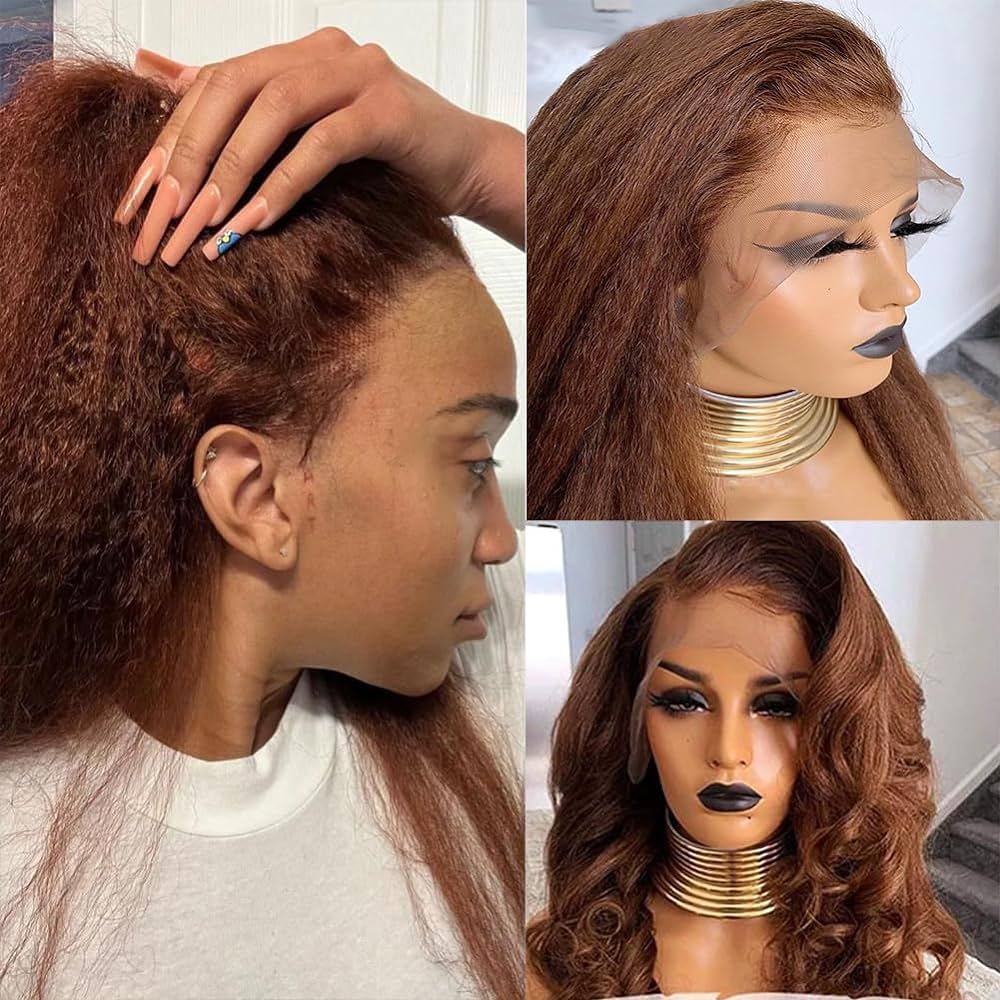 4C Edge Chotolate Brown Colored HD Lace Front Wigs Kinky Straight Glueless Human Hair Wigs