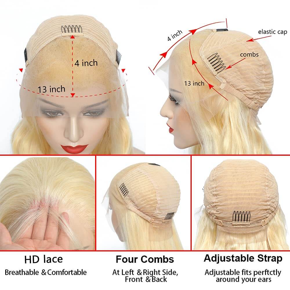 Blonde 613 Color 13x4 Invisible HD Lace Frontal Wig Straight & Body Wave Wigs For Sale
