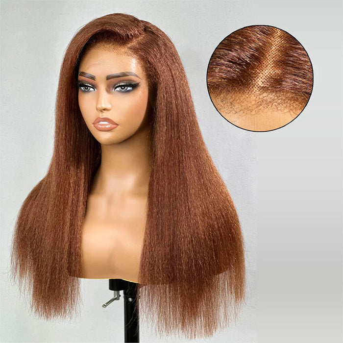 4C Edge Chotolate Brown Colored HD Lace Front Wigs Kinky Straight Glueless Human Hair Wigs