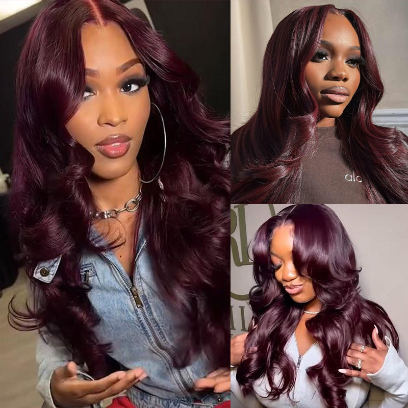 CIARA Hair Black Cherry Layered Cut 8x5 Glueless Wig Straight/Body Wave And 13x4 Lace Front Human Hair Wigs 220% Density