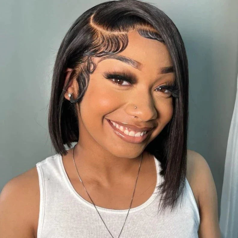 Asymmetrical Side Part Minimalist Straight Bob Wigs Human Hair HD Transparent Lace Front Wig With Side Parting