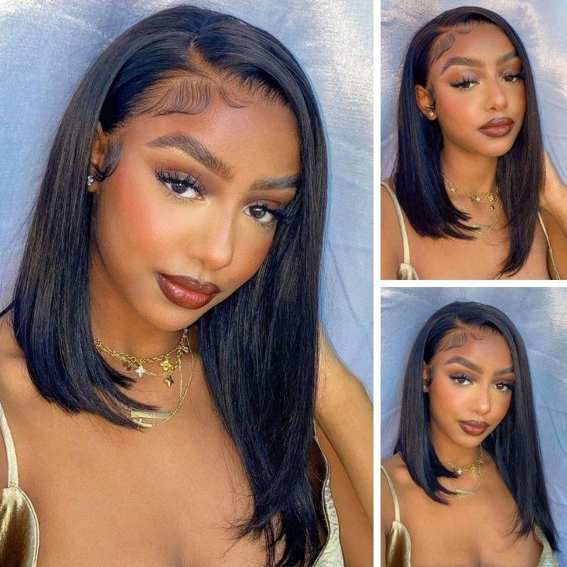 Asymmetrical Side Part Minimalist Straight Bob Wigs Human Hair HD Transparent Lace Front Wig With Side Parting