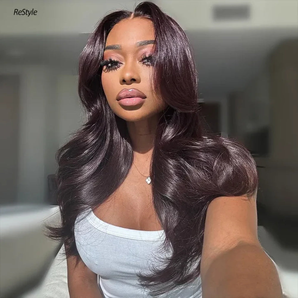 CIARA Hair Black Cherry Layered Cut 8x5 Glueless Wig Straight/Body Wave And 13x4 Lace Front Human Hair Wigs 220% Density