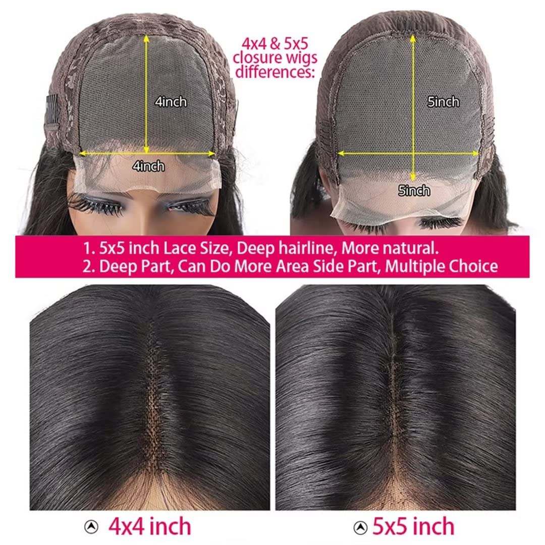 Kinky Straight Wig With Natural 4C Hairline 4x4/5x5/HD Lace Closure Wigs Human Hair