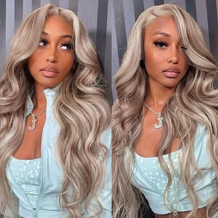 Curtain Bangs Barbie Blonde Hair With P18/613 Highlights Wig Body Wave Glueless HD Lace Human Hair Wigs