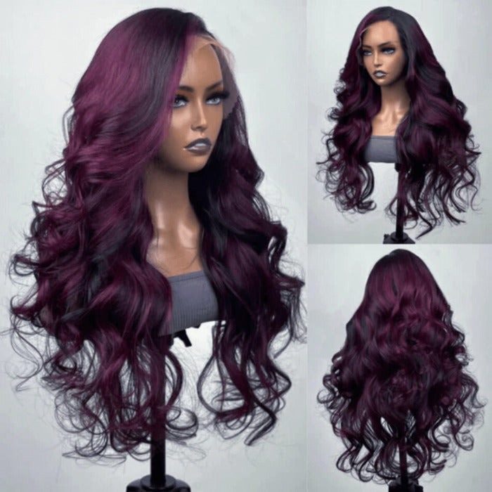Balayage Purple Highlight Lace Front Wigs HD Lace Colored Human Hair Wigs