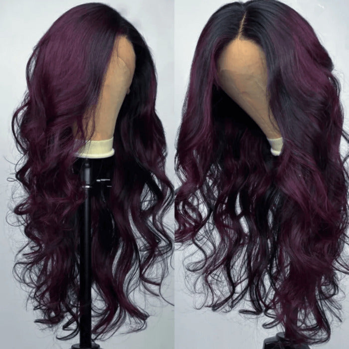Balayage Purple Highlight Lace Front Wigs HD Lace Colored Human Hair Wigs