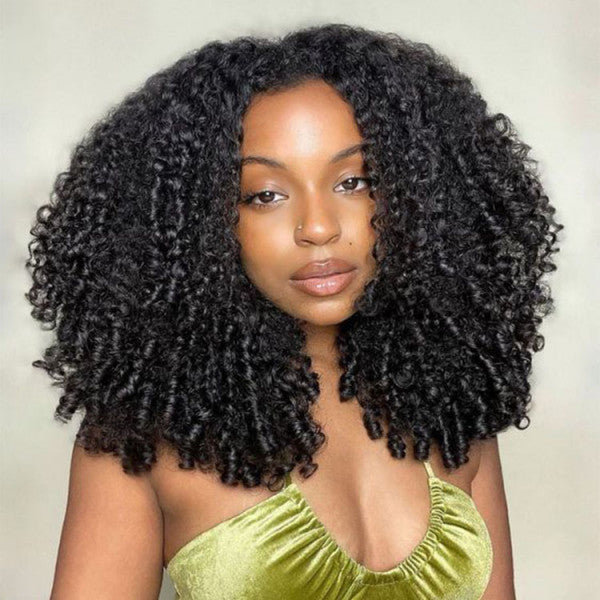 300% Density Finger Coils Curly HD Lace Front Wigs Pre bleached Glueless Ready To Go Human Hair Wigs