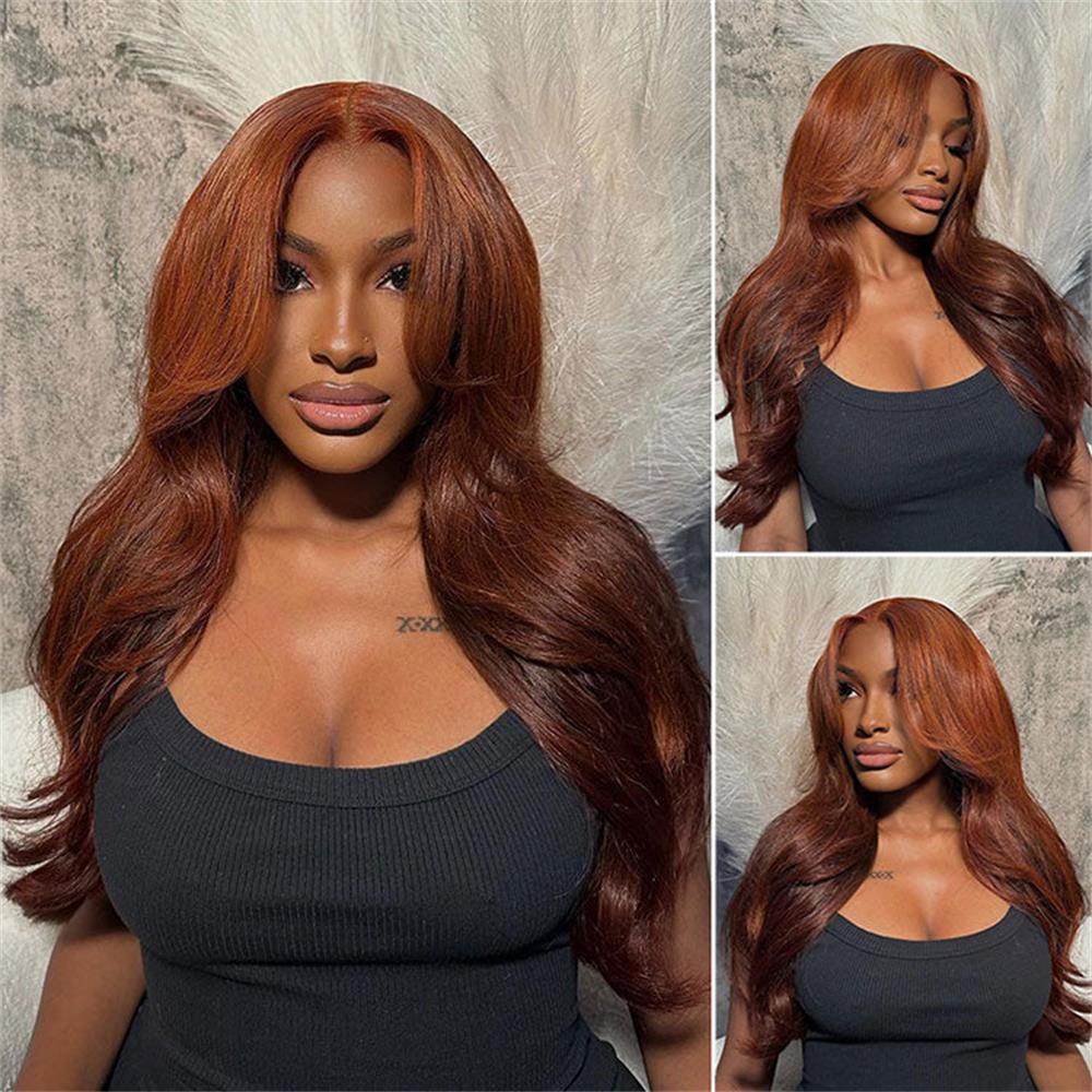 Curtain Bangs Glueless HD Lace Wig Reddish Brown Straight Body Wave Human Hair Wigs with Adjustable Strap-CIARA Hair