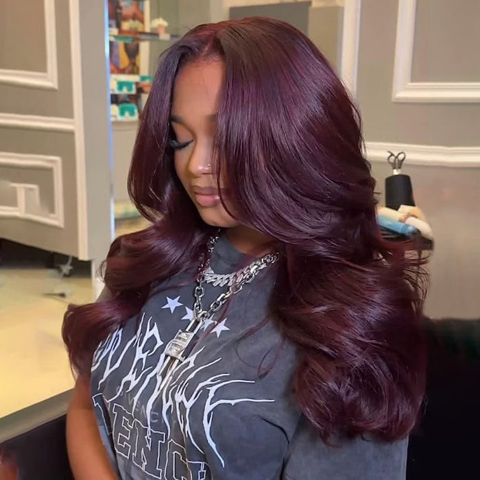 CIARA Hair Black Cherry Layered Cut 8x5 Glueless Wig Straight/Body Wave And 13x4 Lace Front Human Hair Wigs 220% Density