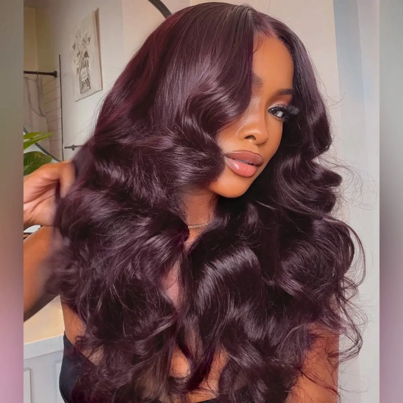 CIARA Hair Black Cherry Layered Cut 8x5 Glueless Wig Straight/Body Wave And 13x4 Lace Front Human Hair Wigs 220% Density