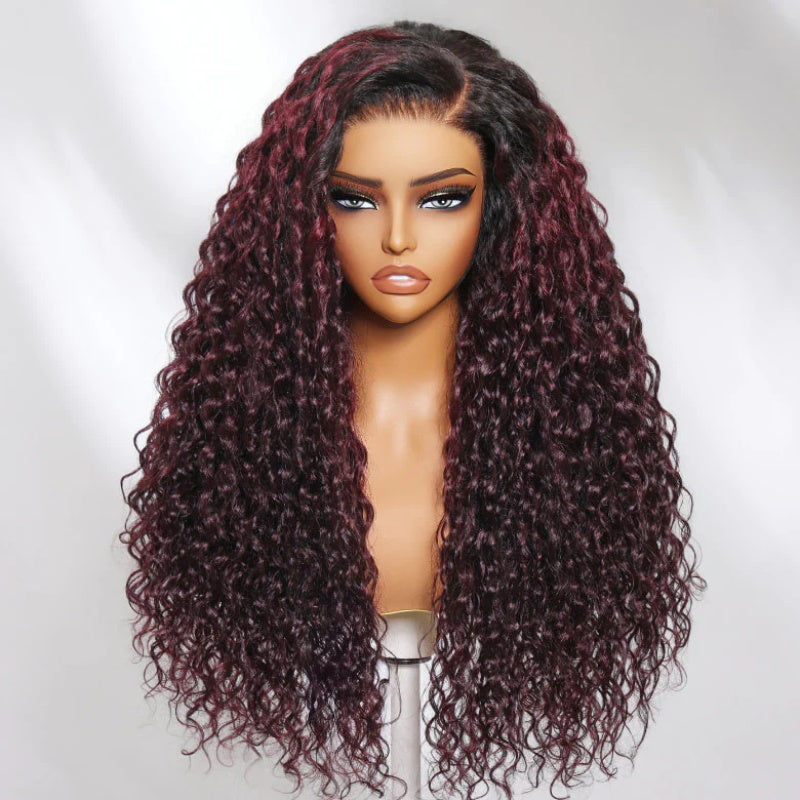 CIARA Hair Dark Plum with Dark Roots Color Water Wave 13x6 HD Lace Front Human Hair Wigs