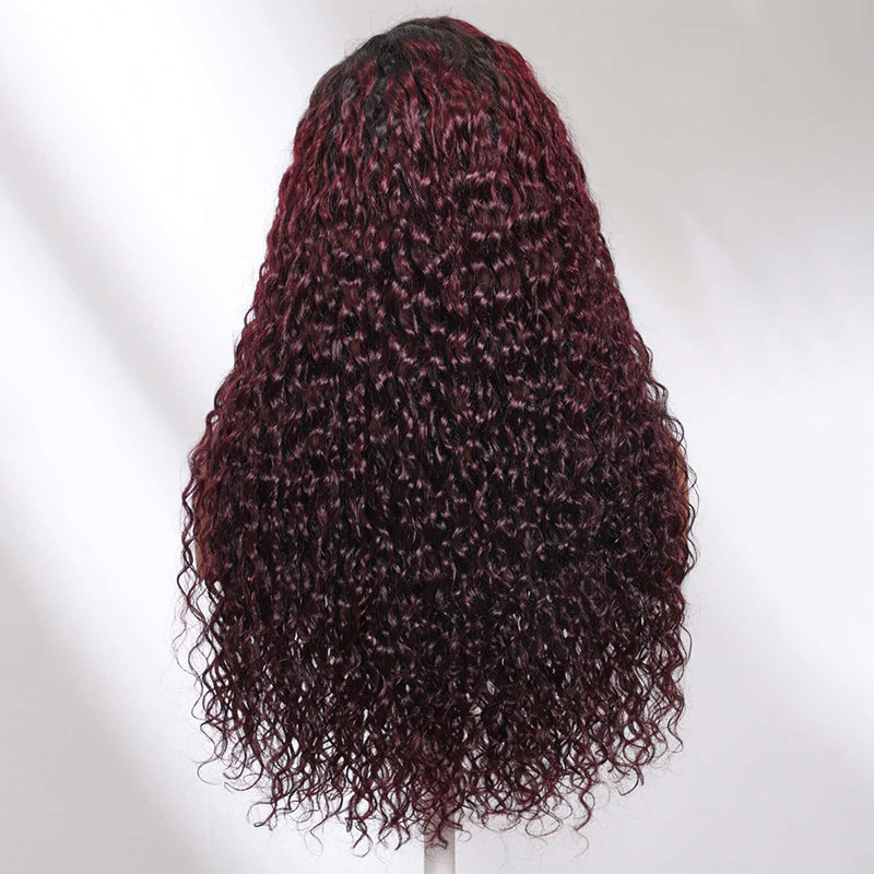CIARA Hair Dark Plum with Dark Roots Color Water Wave 13x6 HD Lace Front Human Hair Wigs