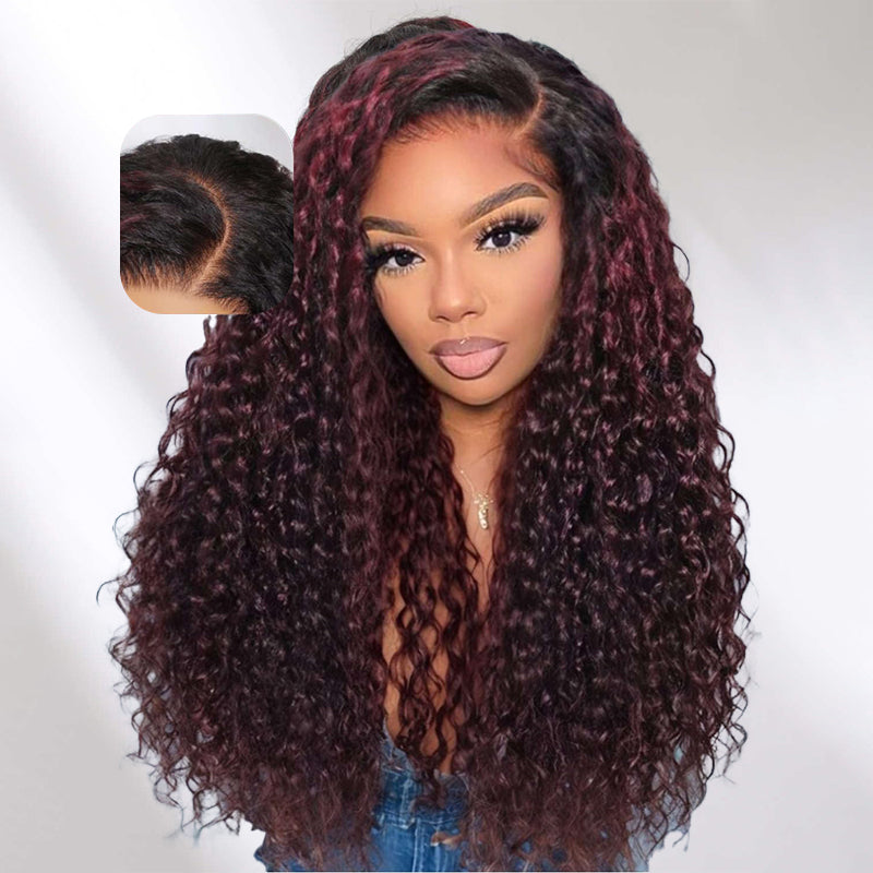 CIARA Hair Dark Plum with Dark Roots Color Water Wave 13x6 HD Lace Front Human Hair Wigs