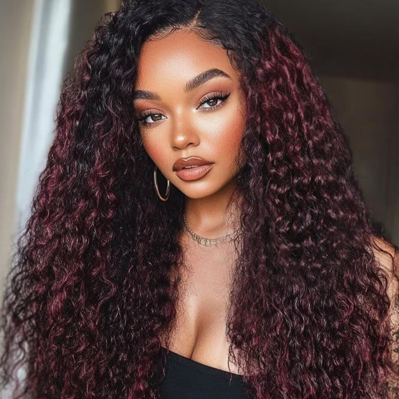 CIARA Hair Dark Plum with Dark Roots Color Water Wave 13x6 HD Lace Front Human Hair Wigs