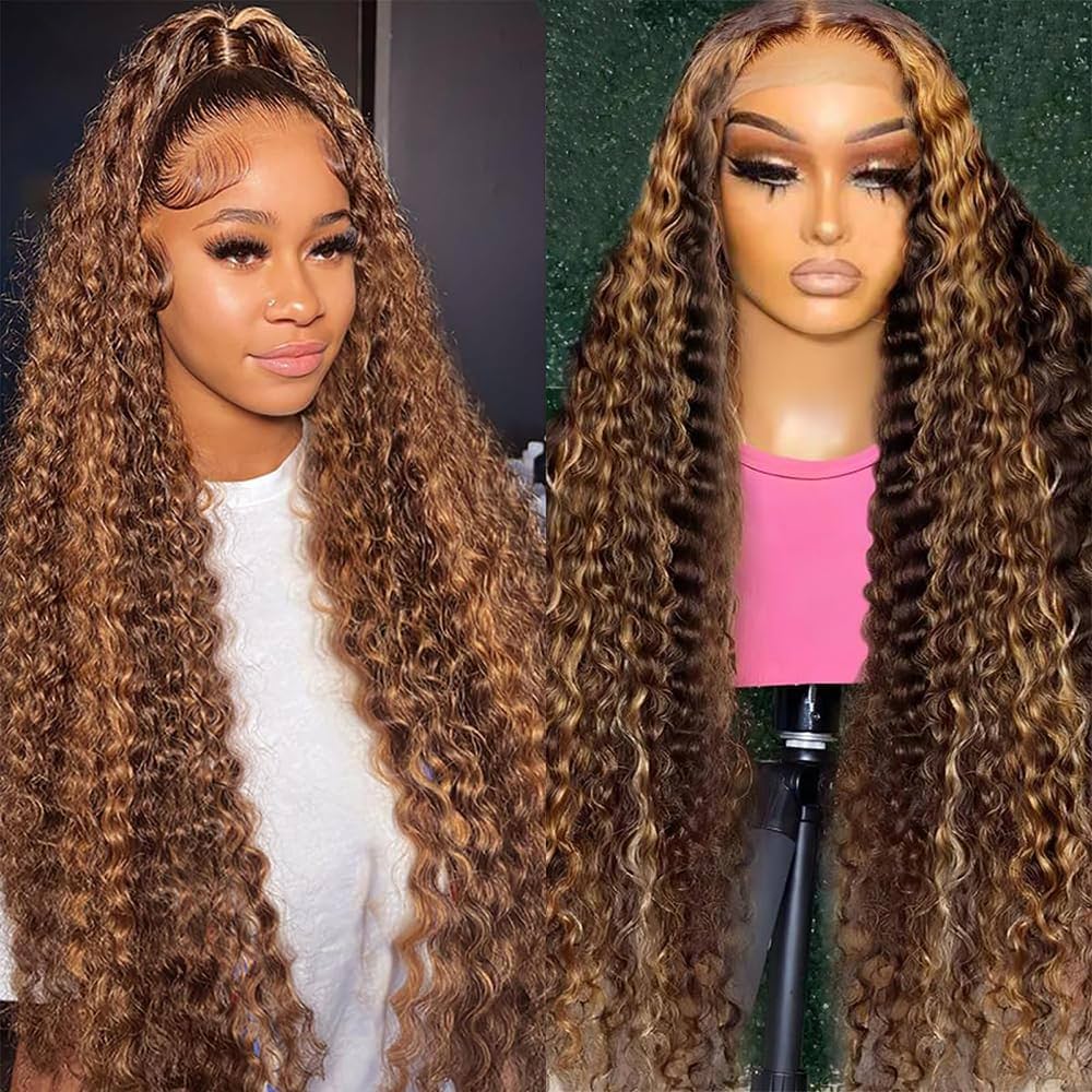 4/27 Highlight Deep Wave 8x5 13x6 HD Lace Frontal Wig Human Hair 220% Density