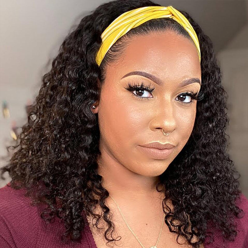 Curly Headband Bob Wig Human Hair Half Wigs