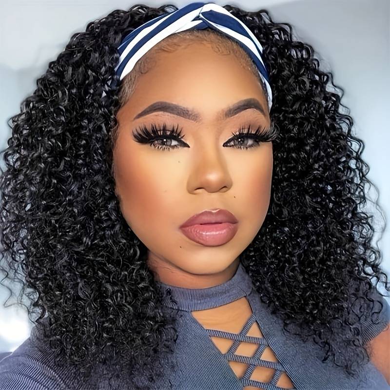 Curly Headband Bob Wig Human Hair Half Wigs