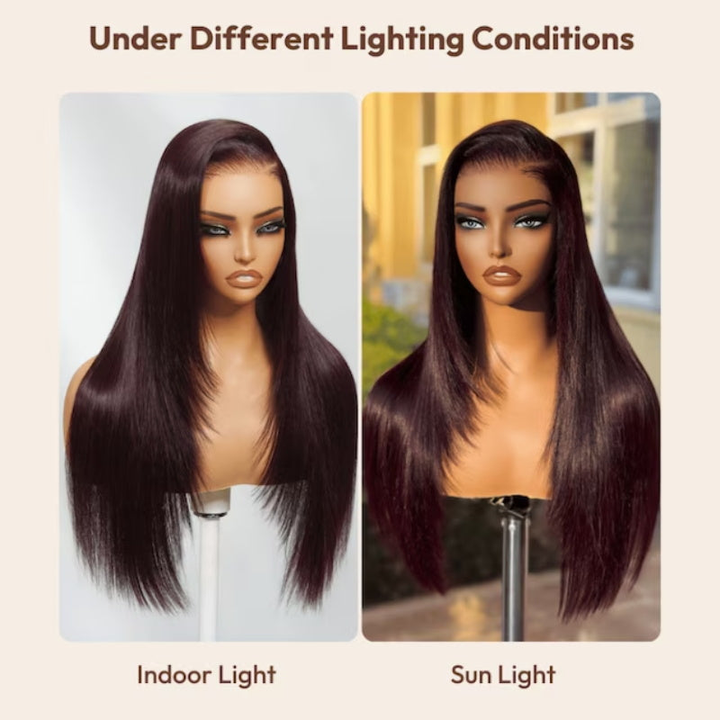 CIARA Hair Black Cherry Layered Cut 8x5 Glueless Wig Straight/Body Wave And 13x4 Lace Front Human Hair Wigs 220% Density