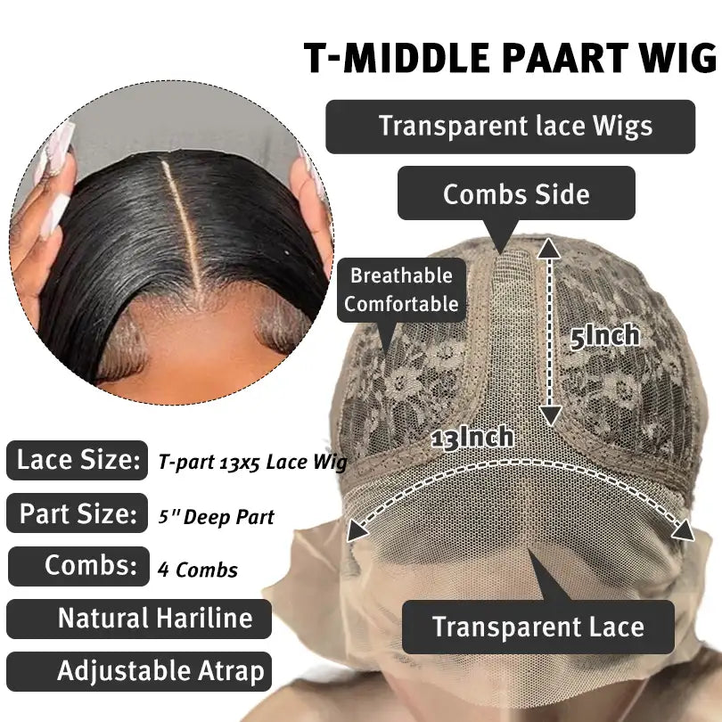 Water Wave Human Hair Wig T Part Undectable Lace Frontal Wig 13x5 Deep T Part Human Hair Wig