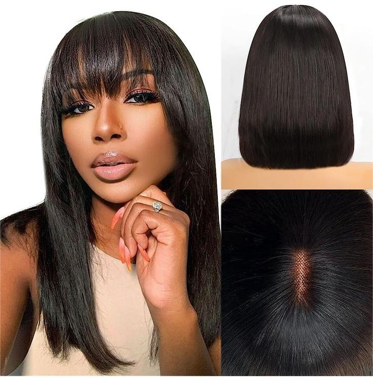 Straight Short Cut Bob 2x4 HD Lace Wigs Glueless Human Hair Wigs with Bangs For Black Women
