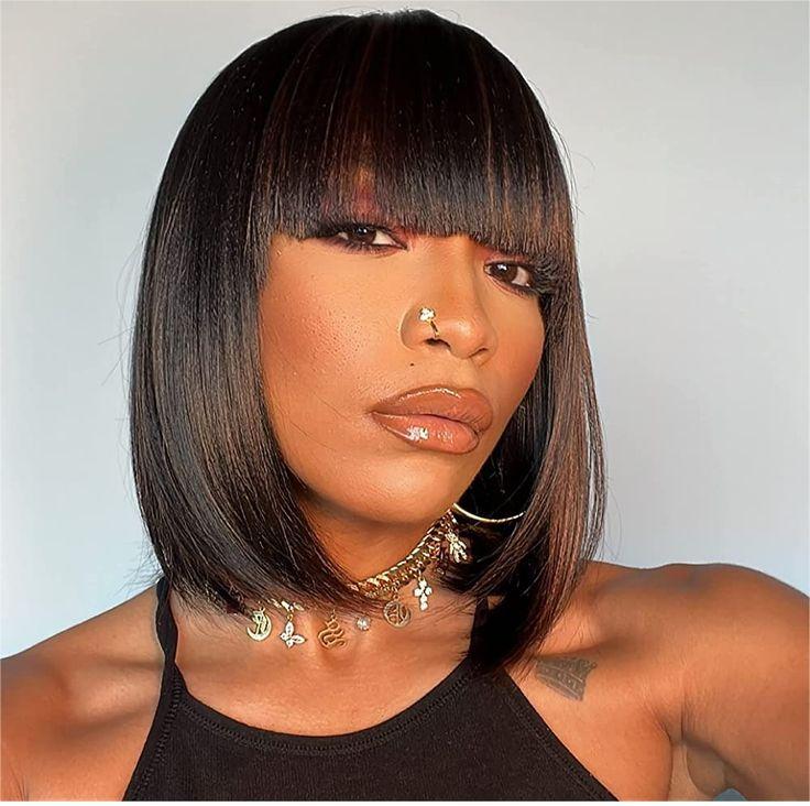 Straight Short Cut Bob 2x4 HD Lace Wigs Glueless Human Hair Wigs with Bangs For Black Women